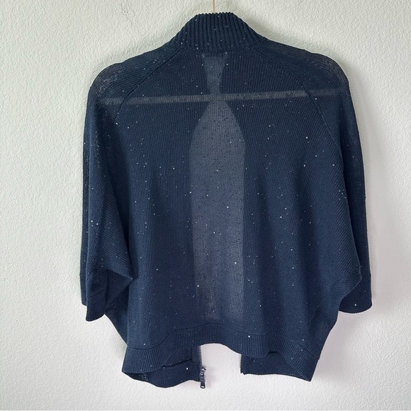 BRUNELLO CUCINELLI Mock Neck Navy Blue Sequin Zip-Up Sweater SZ S - Picture 6 of 8